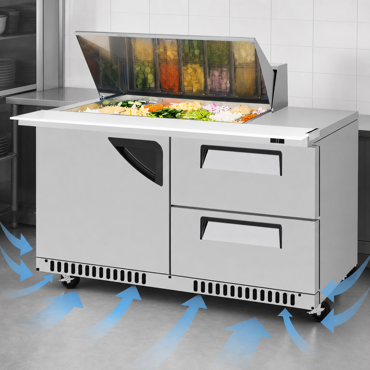 Product image #4 for Turbo Air Super Deluxe 60-1/4-Inch Front Breathing Refrigerated Sandwich/Salad Mega Top Prep Table with Work Station, 2 Drawers, 1 Door