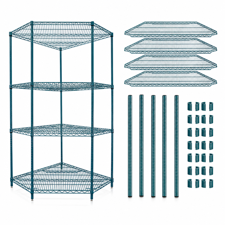 Product image #3 for Quantum 36 x 18 Inch 5-Sided Wire Shelving Starter Kit with 4 Shelves, Green Epoxy Antimicrobial Finish