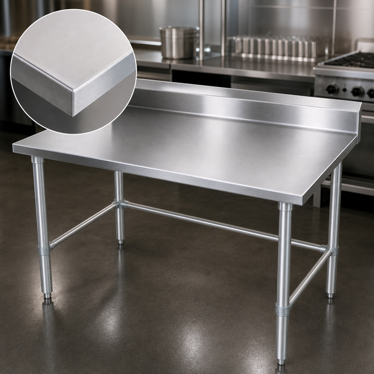 Product image #3 for John Boos Stallion 144-Inch x 30-Inch Stainless Steel Work Table with 5-Inch Backsplash and Galvanized Base