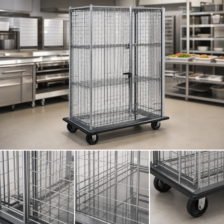 Product image #3 for QuadTruss Chrome-Plated Wire Security Cage with Dolly Truck and Casters, 52-7/8 x 29-3/4 x 69 Inch