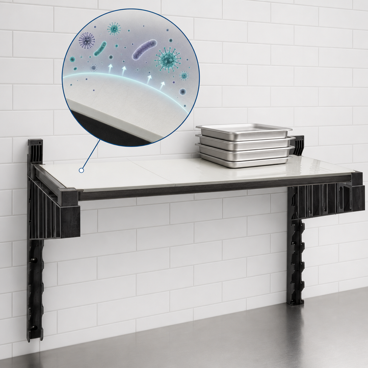 Product image #3 for Cambro Camshelving Elevation Series Wall-Mounted Solid Shelf Kit, 24 x 48 Inches, Brushed Graphite