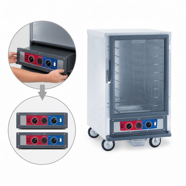 Product image #3 for Metro C5 1 Series Half-Height Mobile Non-Insulated Heated Holding & Proofing Cabinet, Clear Polycarbonate Door, Lip Load Slides, 17 Pan Capacity