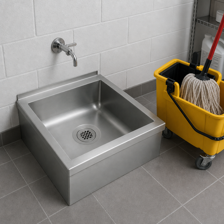 Product image #3 for Advance Tabco Floor-Mounted Stainless Steel Mop Sink with 24" x 24" x 12" Rectangular Bowl