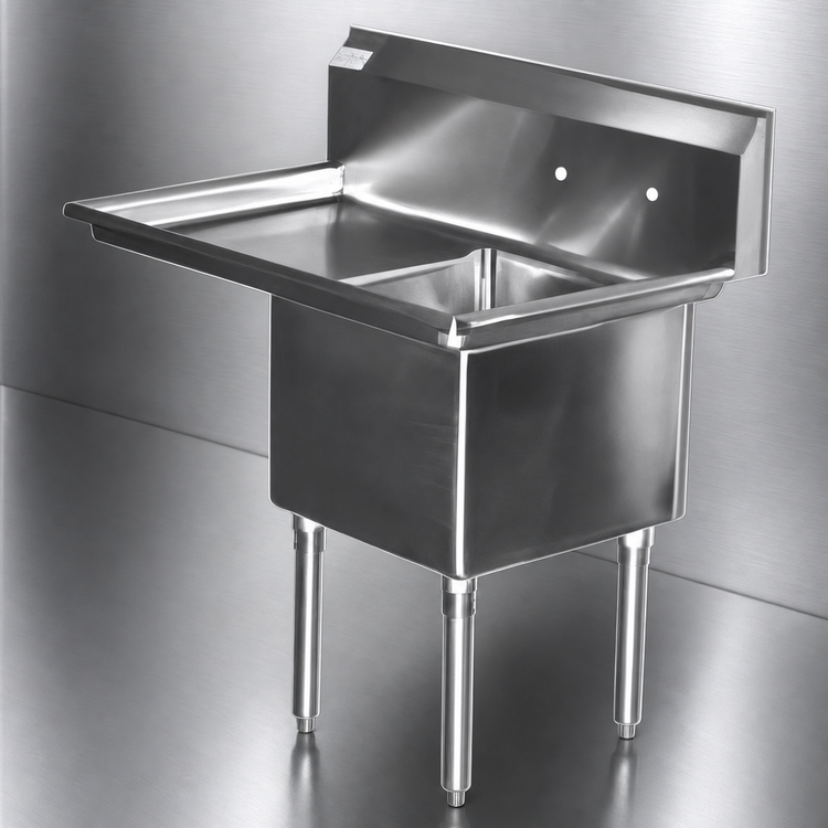 Product image #3 for Serv-Ware 304 Stainless Steel 1-Compartment Economy Sink with 24-Inch Left Drainboard