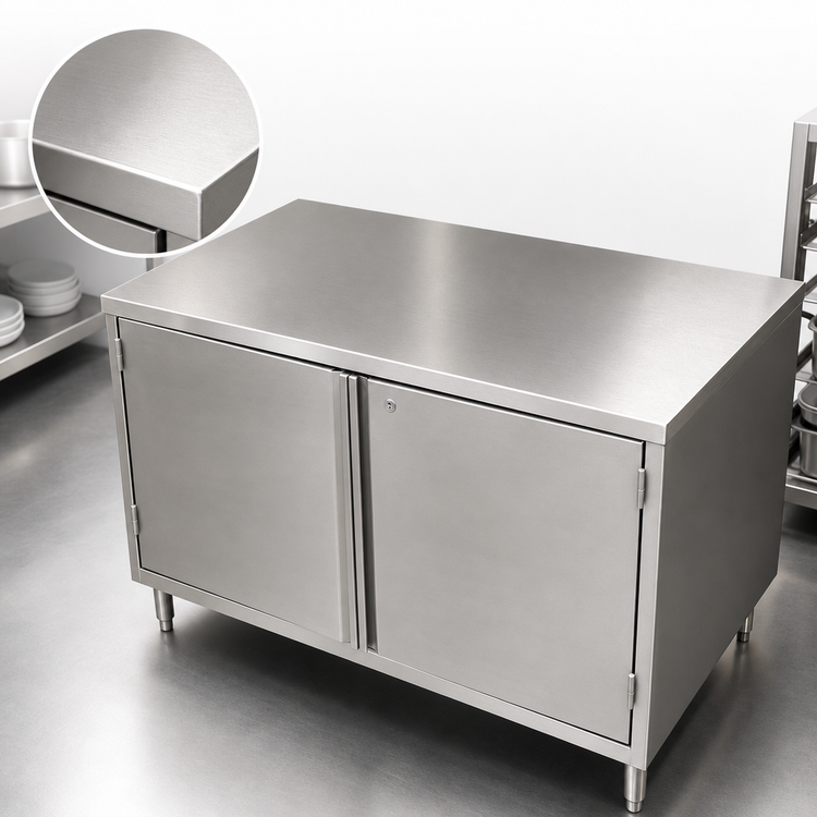 Product image #3 for BK Resources 60 Inch x 30 Inch 304 Stainless Steel Single-Sided Cabinet Base Chef Table with Hinged Doors and Lock