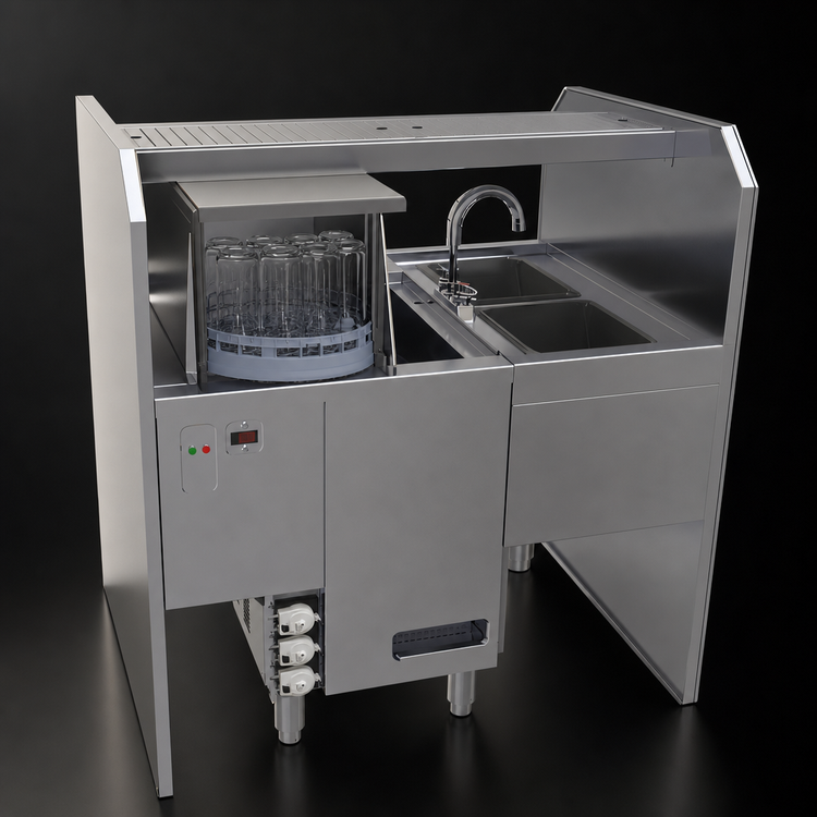Product image #3 for Glastender Disassembly Style Pass-Thru Cocktail Station with Integrated Glasswasher, Leftward Workflow, 42 x 32 Inches