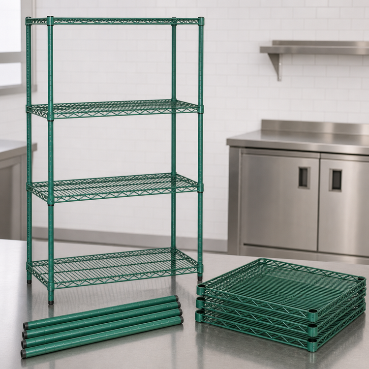 Product image #3 for Quantum 42" x 21" x 54" Stationary Wire Shelving Starter Kit with Green Epoxy Finish