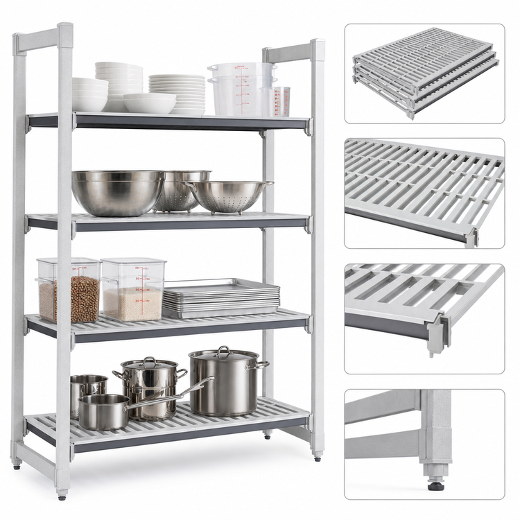 Product image #3 for Cambro Camshelving Elements XTRA 24" x 48" 4-Shelf Vented Universal Shelf Kit, Speckled Gray