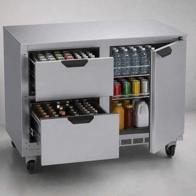 Product image #3 for Beverage-Air UCRD48AHC-2 Two-Section Undercounter Refrigerator with 2 Drawers and 1 Solid Door, 48 Inch, 13.9 Cu. Ft.