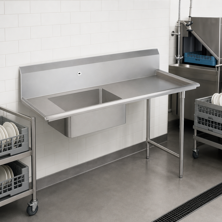 Product image #3 for Pro-Bowl 108-Inch Straight Soiled Dishtable with 20" x 20" Pre-Rinse Sink Bowl, Right-to-Left