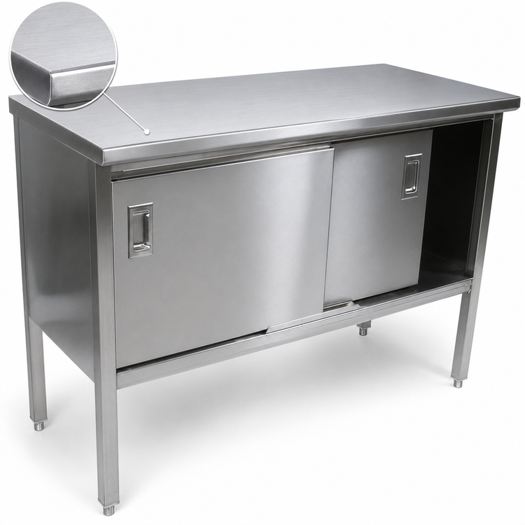 Product image #3 for John Boos Enclosed Stainless Steel Work Table with Sliding Door Cabinet Base, 120-Inch x 30-Inch, 14-Gauge Flat Top