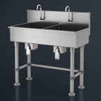 Thumbnail image #3 for Advance Tabco 19-FM-48KV 48-Inch 2-Station Freestanding Knee-Operated Hand Wash Sink, 304 Stainless Steel, 8-Inch Deep Bowls
