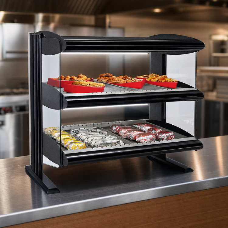 Product image #3 for Hatco HXMH-60D 60-Inch Countertop Dual-Shelf Horizontal Heated Merchandiser Warmer with LED Lighting