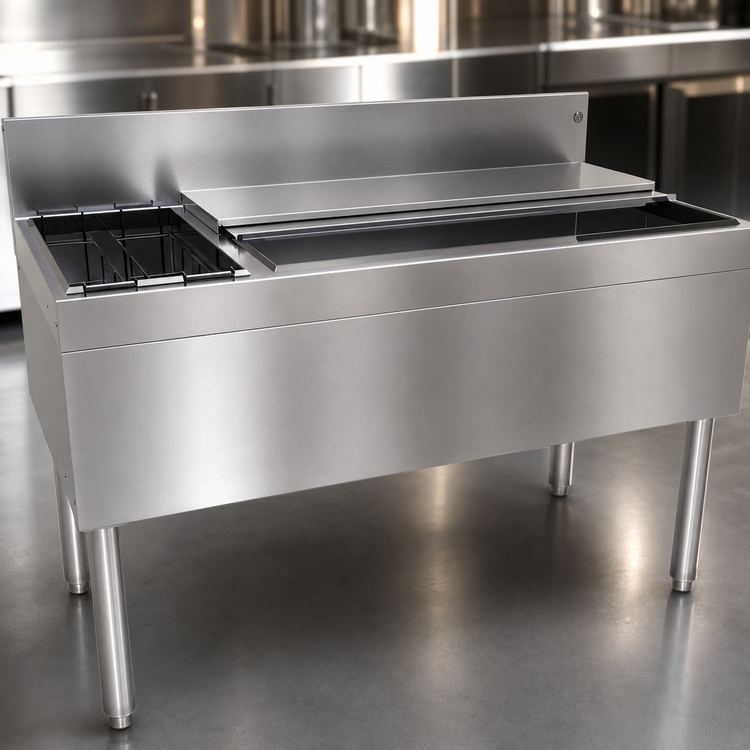 Product image #3 for Glastender 48-Inch Stainless Steel Underbar Ice Bin/Cocktail Unit with Left Bottle Well and 10-Circuit Cold Plate