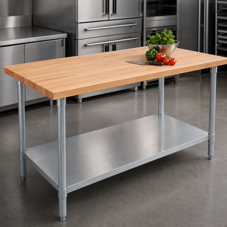 Product image #3 for John Boos 72-Inch x 24-Inch Wood Top Work Table with Adjustable Undershelf, Northern Hard Rock Maple, Galvanized Base