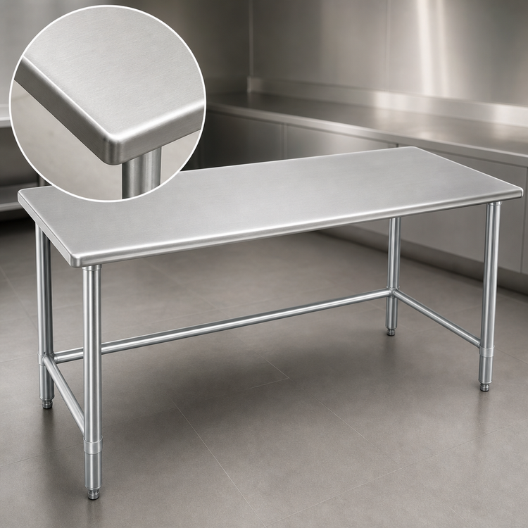 Product image #3 for Eagle Deluxe Series 60"W x 36"D Flat Top 304 Stainless Steel Work Table with Galvanized Tubular Base
