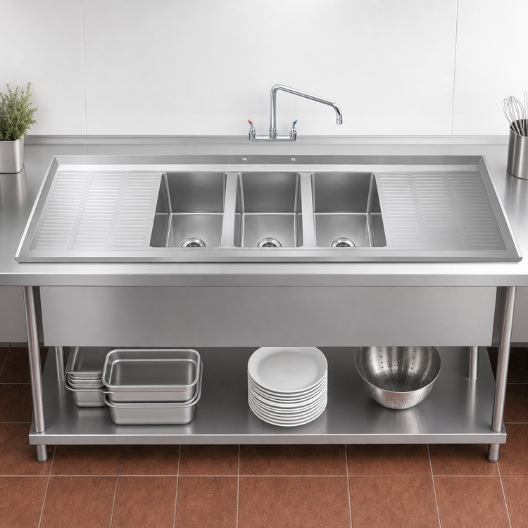Product image #3 for BK Resources 3-Compartment Drop-In Sink with Double 18-Inch Drainboards