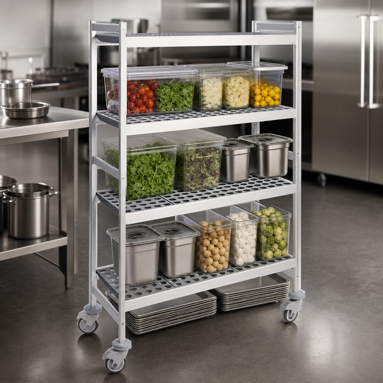 Product image #3 for Fermostock 4-Tier Mobile Polymer Shelving Unit, 38W x 14D x 71H Inches