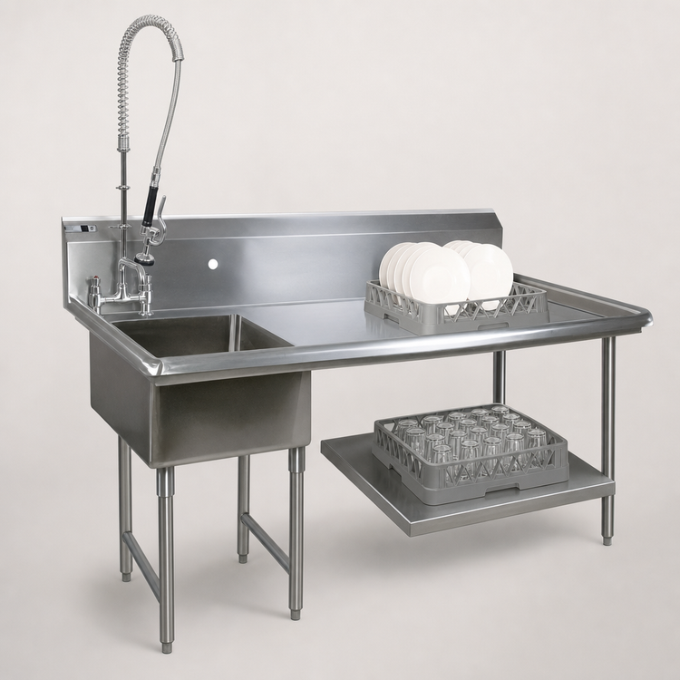 Product image #3 for John Boos Soiled Straight Undercounter Dishtable with Left-to-Right Operation and 20" x 20" Pre-Rinse Sink