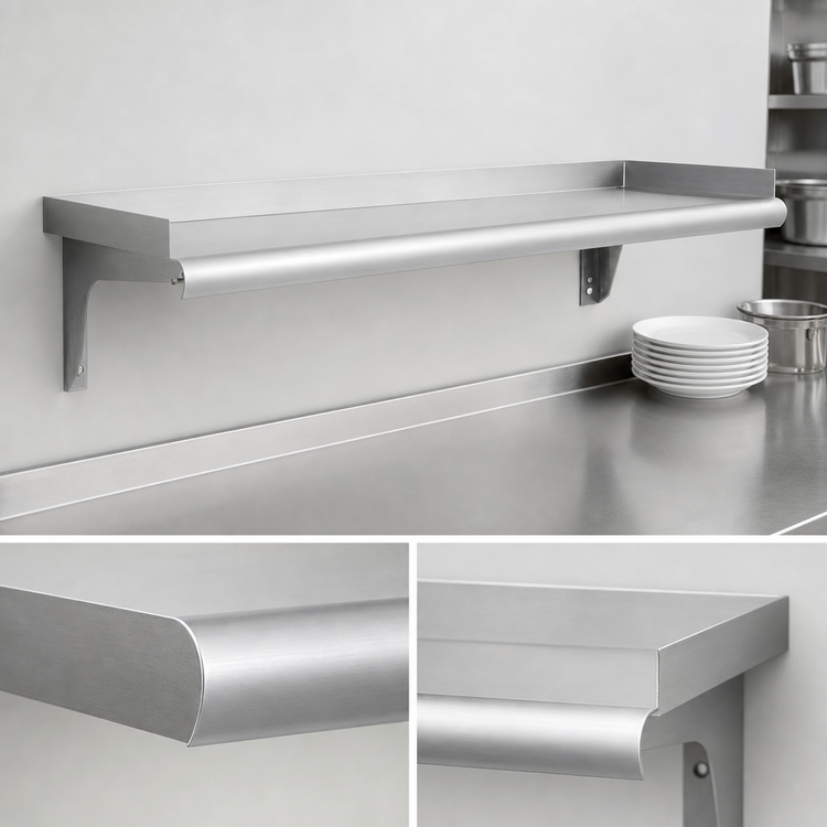 Product image #3 for Eagle Snap-n-Slide 60" x 15" Wall-Mounted Shelf, Rolled Front Edge, 14/304 Stainless Steel