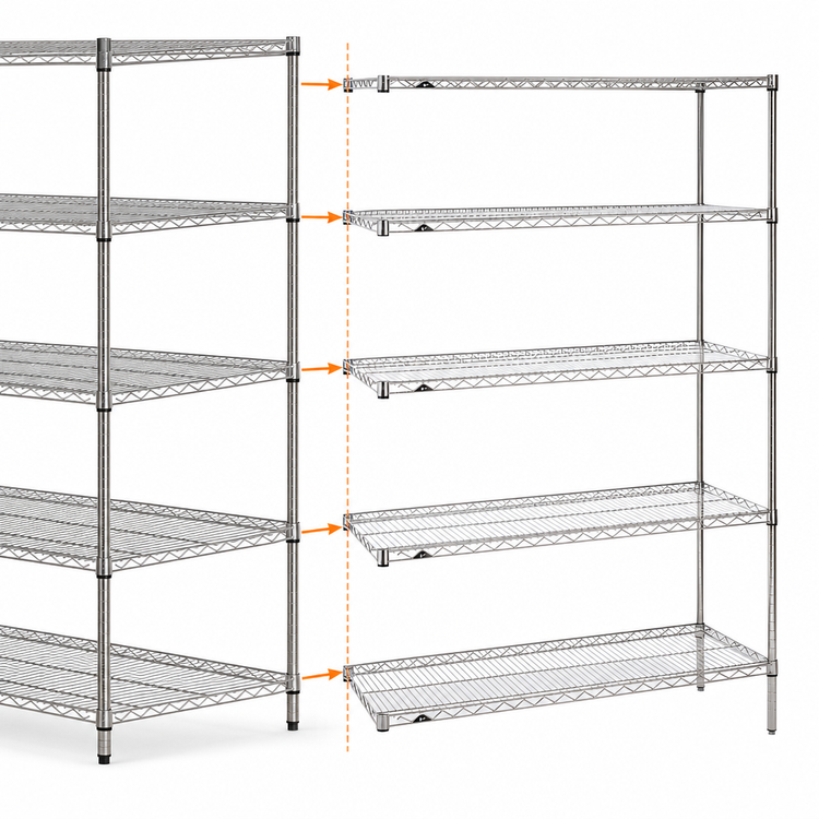 Product image #3 for Metro Super Erecta 48"W x 18"D x 74"H Add-On Wire Shelving Unit, 5 Shelves, Chrome Plated