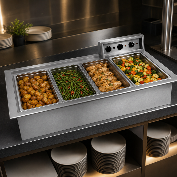 Product image #3 for Delfield N8759-D Drop-In Electric Hot Food Well, 4 Full-Size Pans, Wet/Dry, Individually Controlled