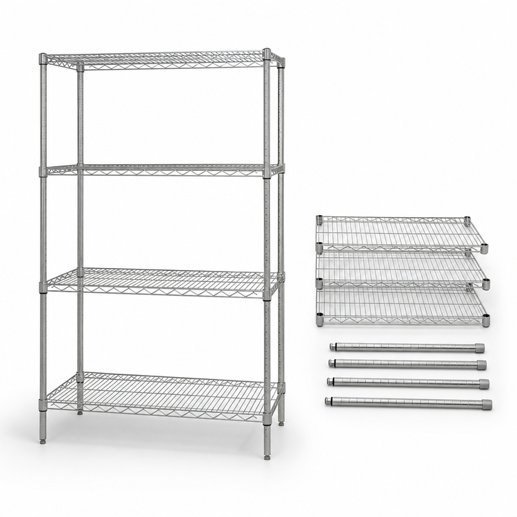 Product image #3 for Quantum 48"W x 30"D x 63"H Wire Shelving Starter Kit, Chrome Plated, 4-Shelf Stationary Unit