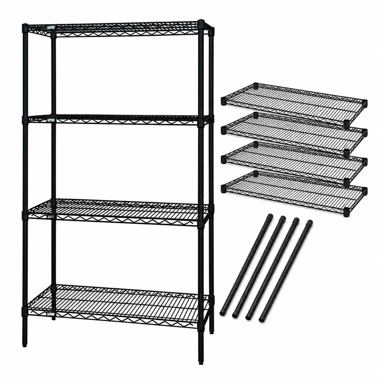 Product image #3 for Quantum 30"W x 18"D x 74"H Stationary Wire Shelving Starter Kit, Black Epoxy Antimicrobial Finish