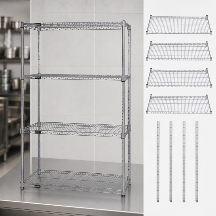 Product image #3 for Quantum 36" x 14" x 54" 4-Shelf Stationary Wire Shelving Starter Kit, 304 Stainless Steel