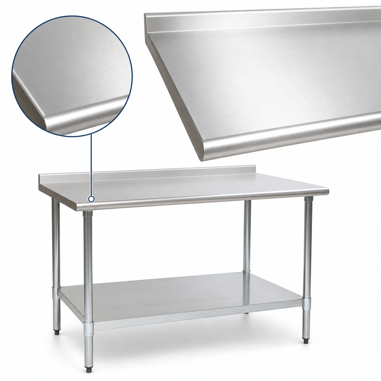 Product image #3 for Eagle Deluxe Series 60" x 36" 16-Gauge Stainless Steel Work Table with Rear Upturn and Adjustable Undershelf