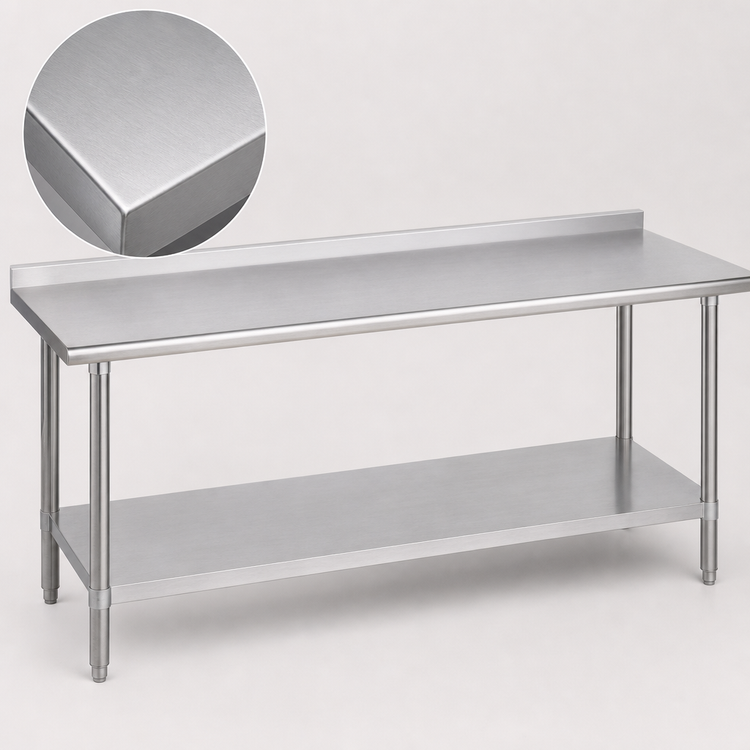 Product image #3 for Duke Stainless Steel Work Table with 1-1/8-Inch Riser and Stainless Undershelf, 144-Inch Long x 36-Inch Deep