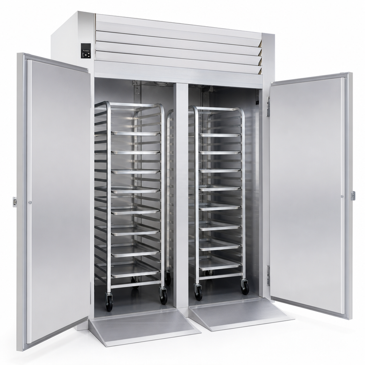 Product image #3 for Traulsen Spec-Line Two-Section Roll-In Freezer for 72-Inch Racks, Self-Contained, Full-Height Solid Doors