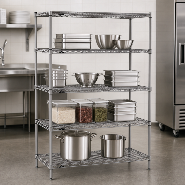 Product image #3 for Super Erecta Stationary Starter Wire Shelving Unit, 60 x 24 x 63 Inches, 4 Shelves, Gray Epoxy-Coated