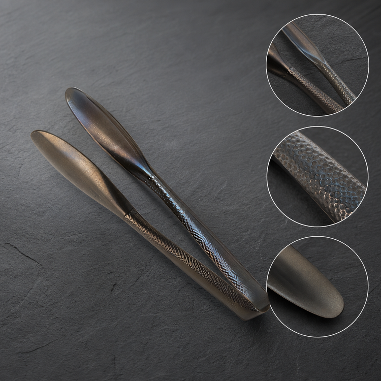 Product image #3 for American Metalcraft 6-Inch Hammered Serving Tongs, Vintage Black Finish, 18/0 Stainless Steel
