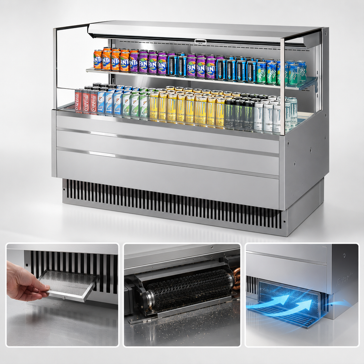 Product image #3 for Turbo Air Low-Profile Horizontal Open Display Merchandiser, 13 Cu. Ft., Self-Contained Refrigeration, Stainless Steel