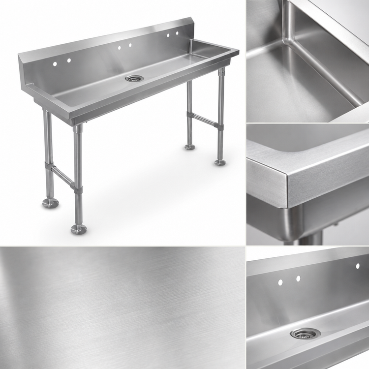 Product image #3 for John Boos Freestanding Stainless Steel Multi-Station Hand Wash Sink, 40 x 19-5/8 Inch, 5-Inch Deep Bowl, 2 Single Faucet Holes