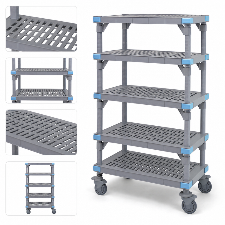 Product image #3 for Millenia 5-Shelf Mobile Polymer Starter Shelving Unit, 72 W x 18 D x 62 H
