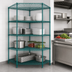 Thumbnail image #3 for Quantum 5-Sided Stationary Wire Shelving Starter Kit with 4 Shelves, 36 x 18 Inches, Green Epoxy Antimicrobial Finish