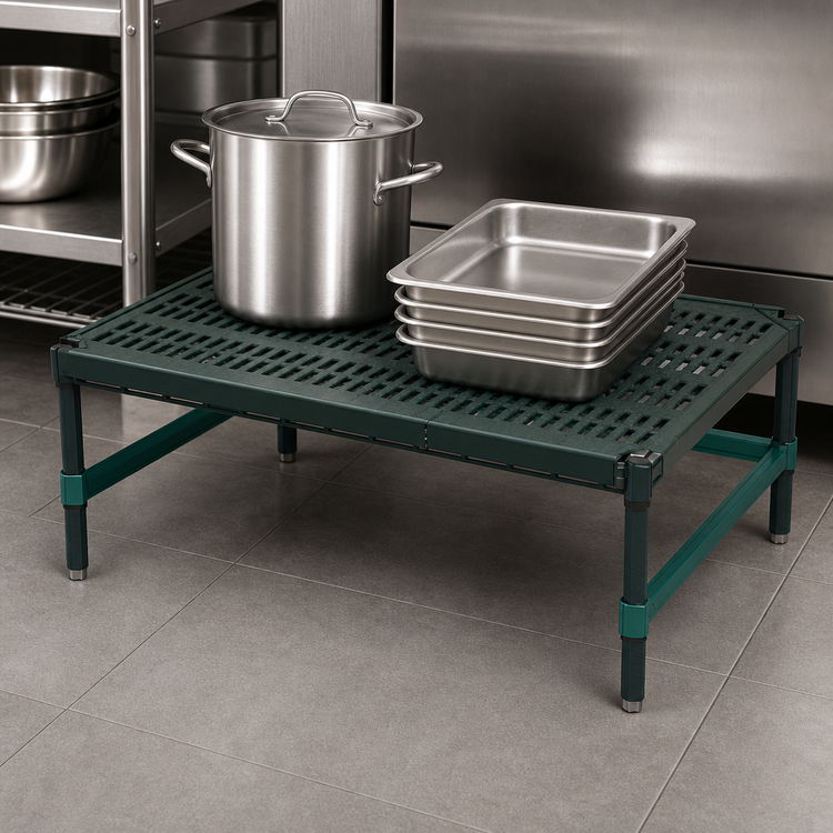 Product image #3 for QuadPlus Stationary Dunnage Rack with Standard Shelf, 3-Sided Frame and Louvered Polypropylene Mat, 36 x 21 x 14 Inches