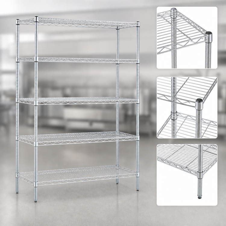 Product image #3 for Quantum 72-Inch W x 21-Inch D x 63-Inch H 5-Shelf Stationary Wire Shelving Starter Kit, 304 Stainless Steel
