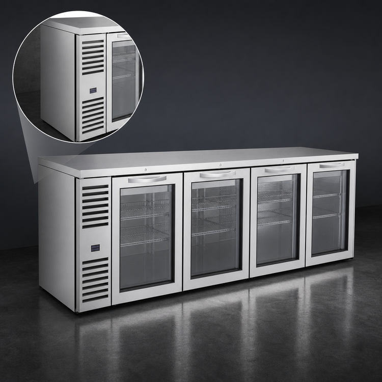 Product image #3 for True Premier Bar 108-Inch Four-Section Refrigerated Back Bar Cooler with Stainless Steel Top and Locking Glass Doors