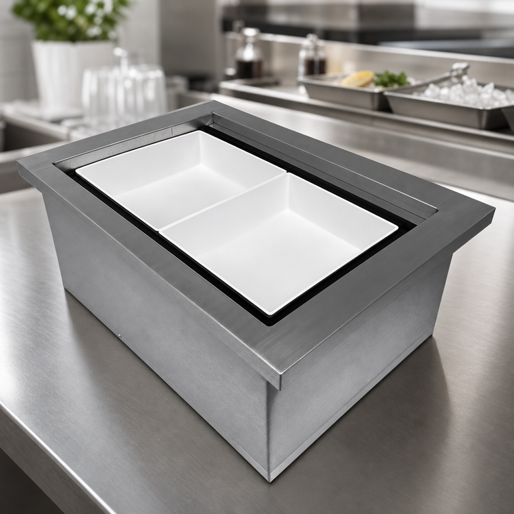Product image #3 for TableCraft Portable Insulated Single Ice Well Without Lid, Fits 1 Full-Size Template, Brushed Aluminum, Clear