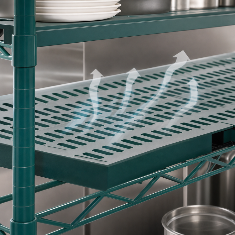 Product image #3 for QuadPlus Louvered Polymer Shelf Mat with Quad-Adjust Wire Frame, 48W x 18D, Green