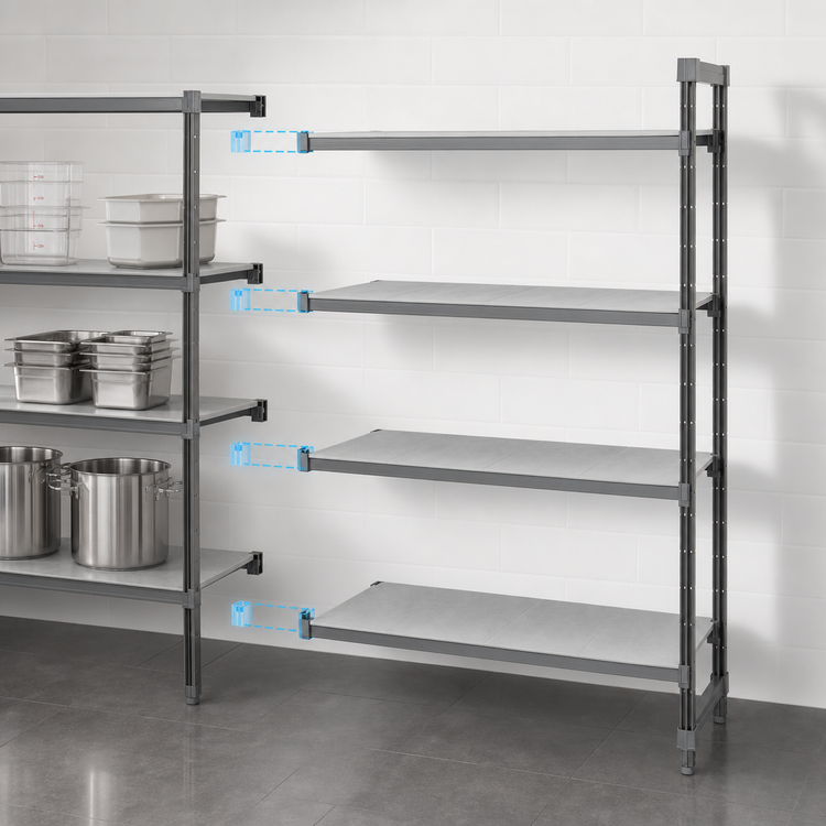 Product image #3 for Cambro Camshelving Basics Plus 4-Tier Solid Polymer Add-On Shelving Unit, 18 x 42 x 84 Inches, Brushed Graphite