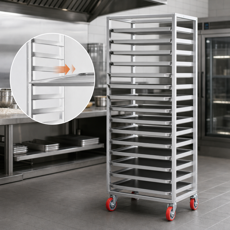 Product image #3 for Channel Manufacturing Lifetime Tough Extra Heavy-Duty Side-Load Aluminum Bun Pan Rack, 30 Full-Size Pan Capacity, 29 x 18 x 70 Inches