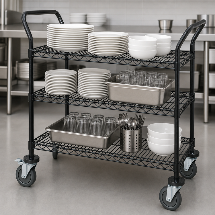 Product image #3 for Three-Shelf Wire Utility Bus Cart, 30 x 24 x 37-1/2 Inches, 1200 lb. Capacity