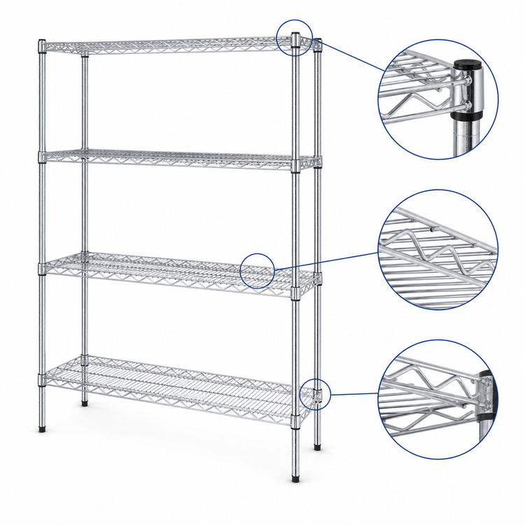 Product image #3 for Eagle Group 4-Tier Chrome-Plated Wire Shelving Starter Unit with QuadTruss, 60" x 18" x 74"
