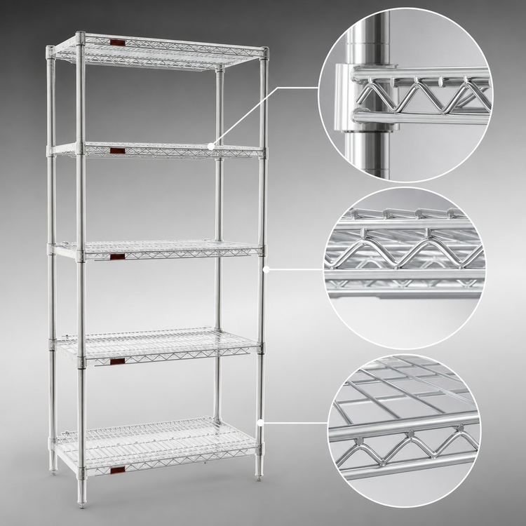 Product image #3 for Eagle Group 5-Tier Starter Wire Shelving Unit, 24 Inch W x 21 Inch D x 74 Inch H, Chrome-Plated