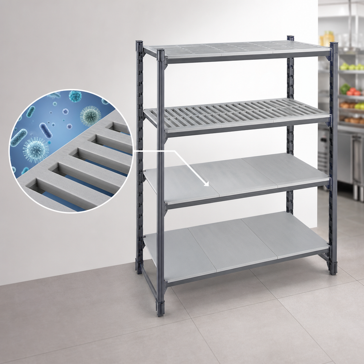 Product image #3 for Cambro Camshelving Basics Plus 21-Inch x 42-Inch 4-Shelf Solid & Vented Shelf Kit, Brushed Graphite