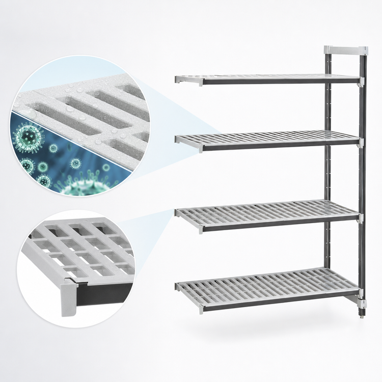 Product image #3 for Cambro Camshelving Elements XTRA 21-Inch x 42-Inch x 84-Inch 4-Tier Vented Stationary Add-On Shelving Unit, Speckled Gray